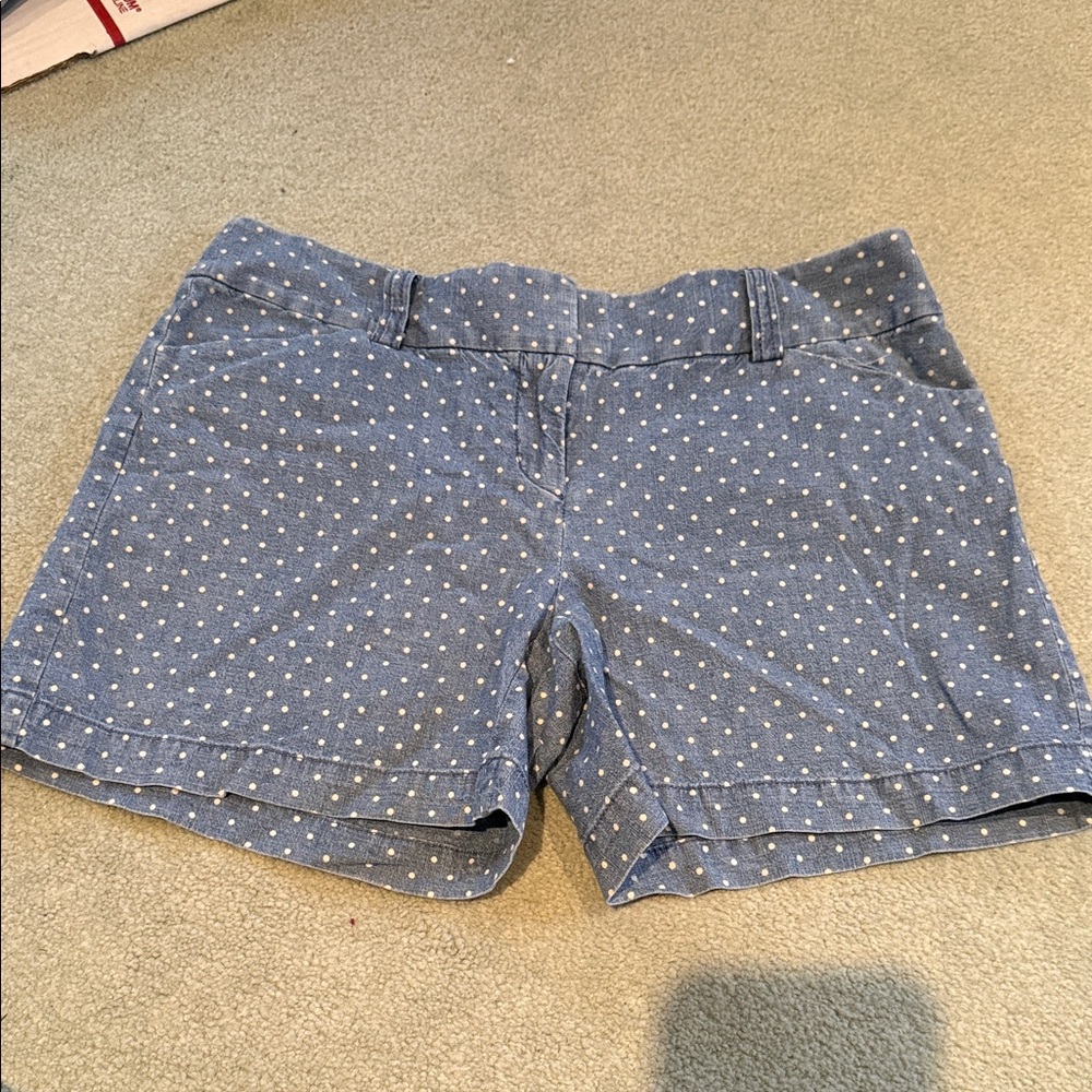 WHBM Blue Denim Shorts with white/cream polka dots size 2
